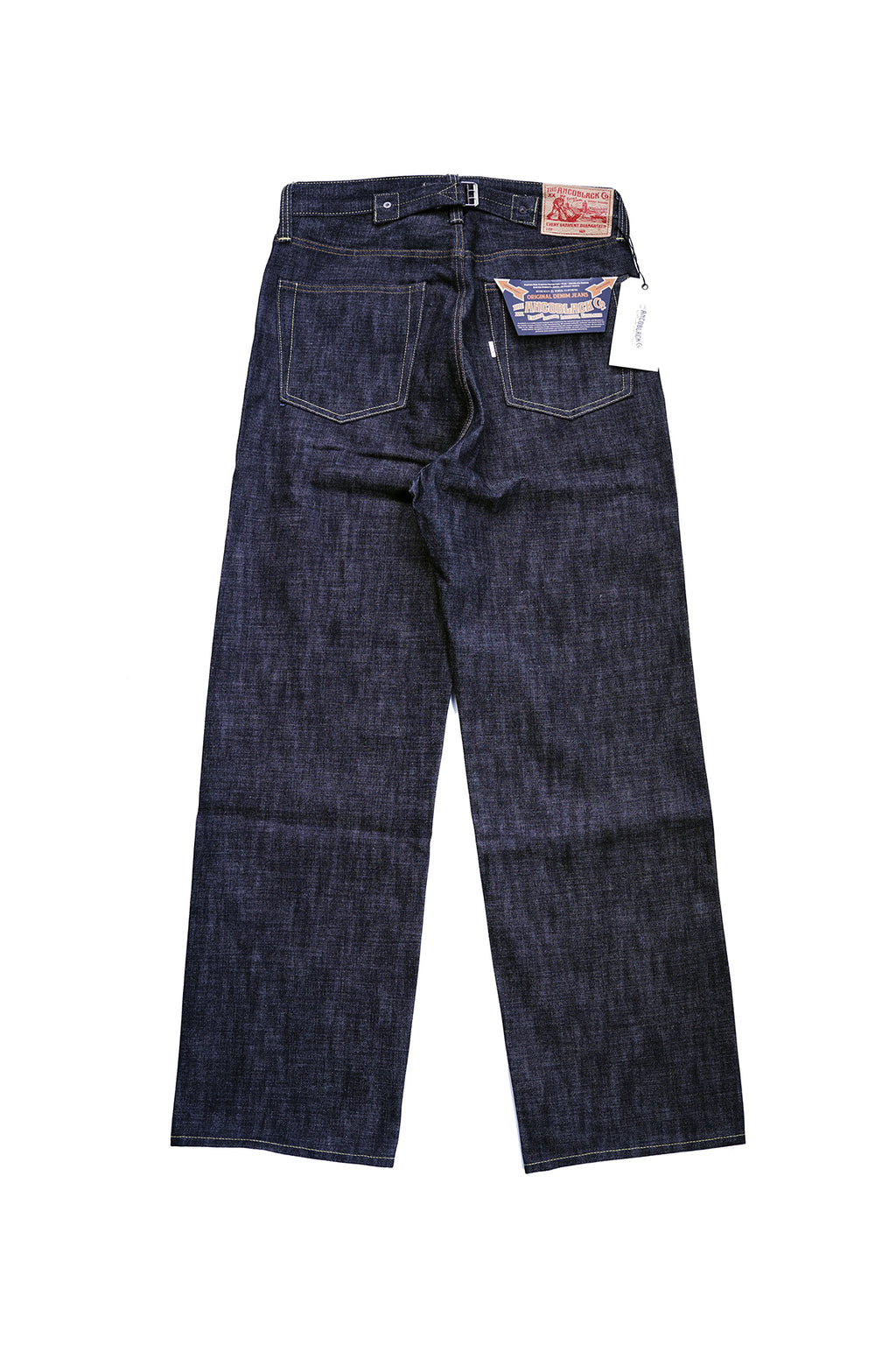 Ancoblack AB002 3700XX 14.5oz raw selvedge denim jeans back view with leather patch